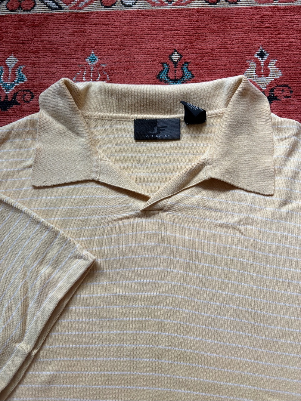 Men's Short-Sleeve Knit/Sweater Polo Shirt in Pale Yellow Stripe, size XL